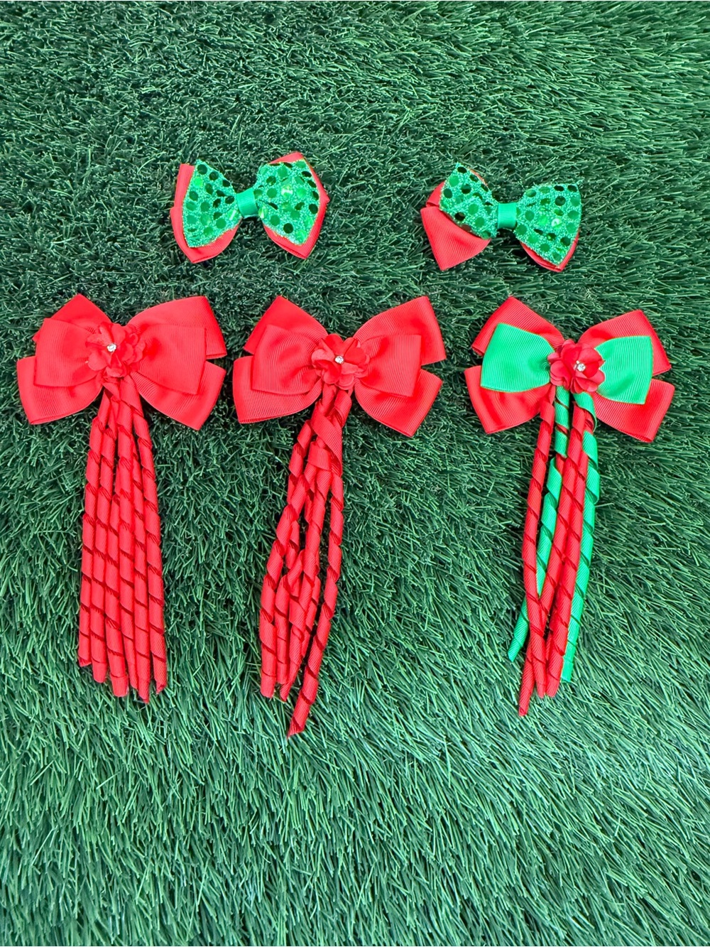 Festive Red and Green Hair Bows Set